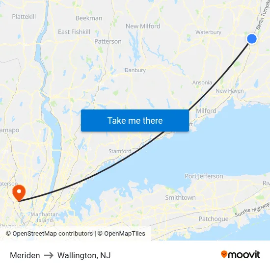 Meriden to Wallington, NJ map