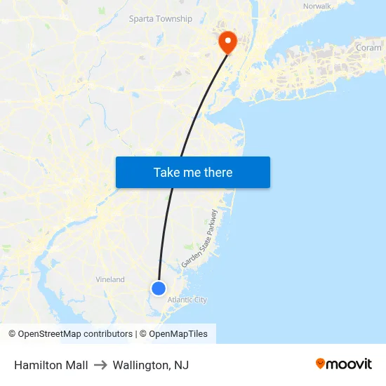 Hamilton Mall to Wallington, NJ map