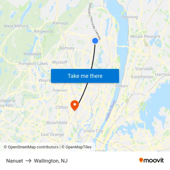 Nanuet to Wallington, NJ map