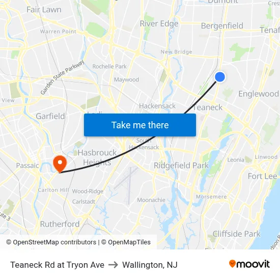 Teaneck Rd at Tryon Ave to Wallington, NJ map