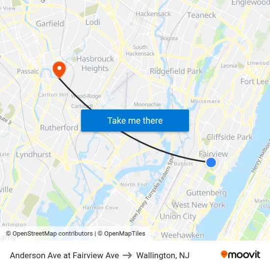 Anderson Ave at Fairview Ave to Wallington, NJ map