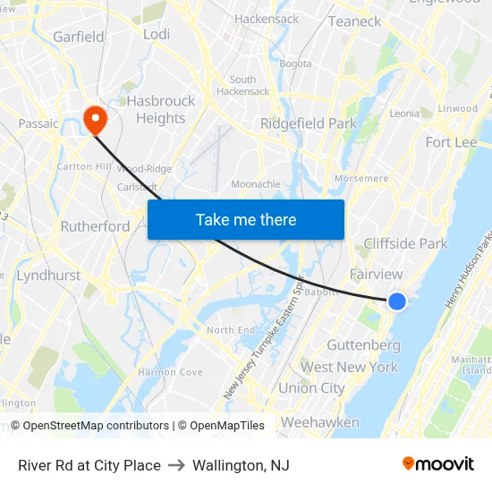 River Rd at City Place to Wallington, NJ map