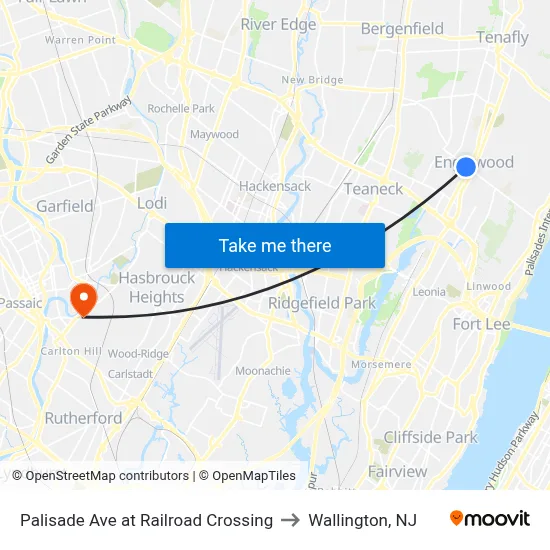 Palisade Ave at Railroad Crossing to Wallington, NJ map