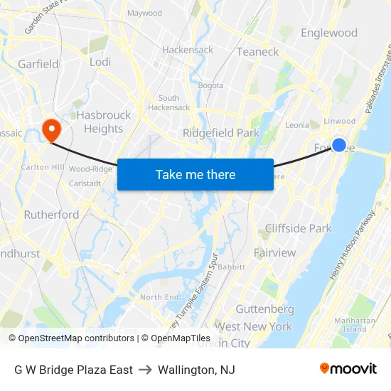 G W Bridge Plaza East to Wallington, NJ map