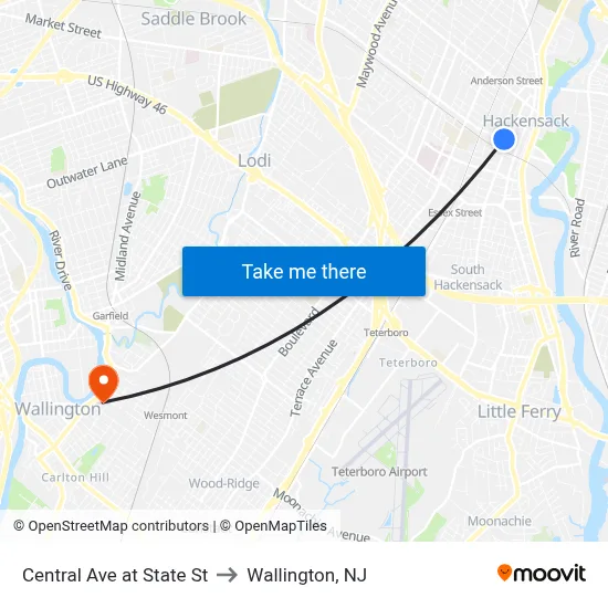 Central Ave at State St to Wallington, NJ map