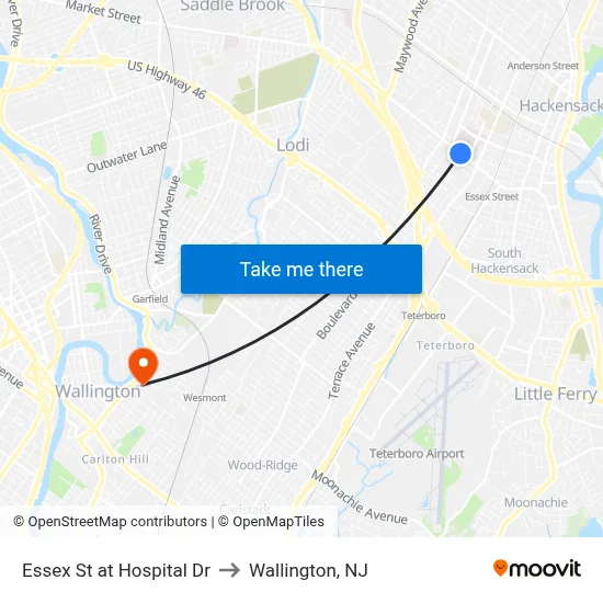 Essex St at Hospital Dr to Wallington, NJ map