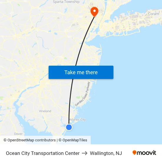 Ocean City Transportation Center to Wallington, NJ map