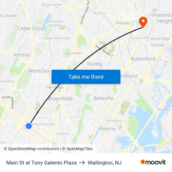 Main St at Tony Galento Plaza to Wallington, NJ map