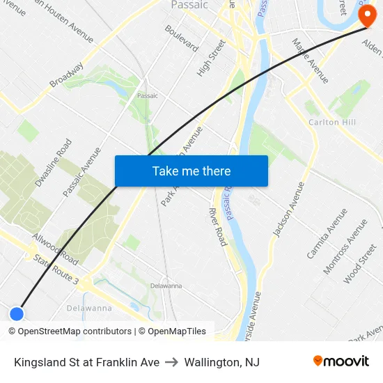 Kingsland St at Franklin Ave to Wallington, NJ map