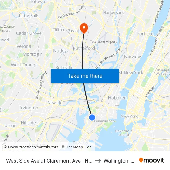 West Side Ave at Claremont Ave - Hblr to Wallington, NJ map