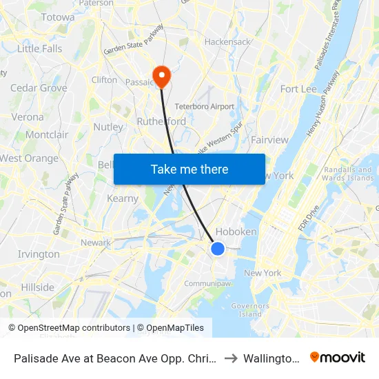 Palisade Ave at Beacon Ave Opp. Christ Hospital to Wallington, NJ map