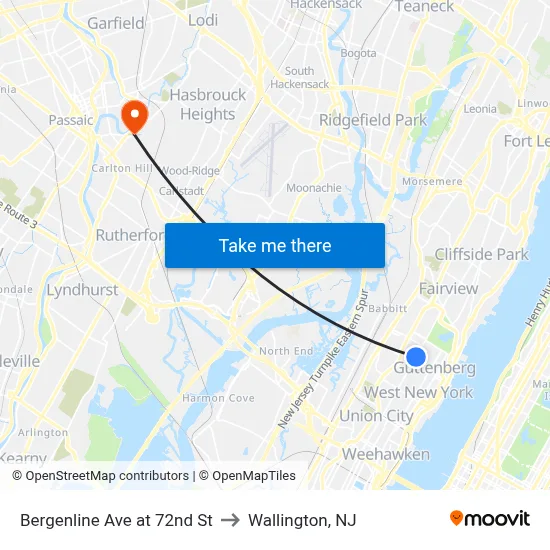 Bergenline Ave at 72nd St to Wallington, NJ map