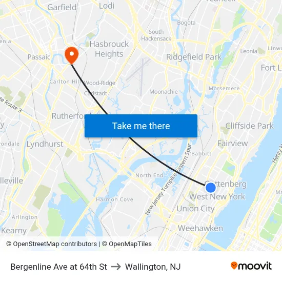Bergenline Ave at 64th St to Wallington, NJ map