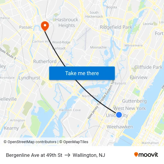 Bergenline Ave at 49th St to Wallington, NJ map