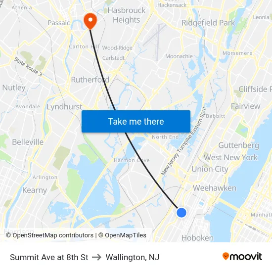 Summit Ave at 8th St to Wallington, NJ map