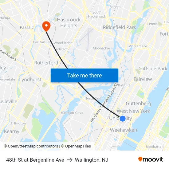 48th St at Bergenline Ave to Wallington, NJ map
