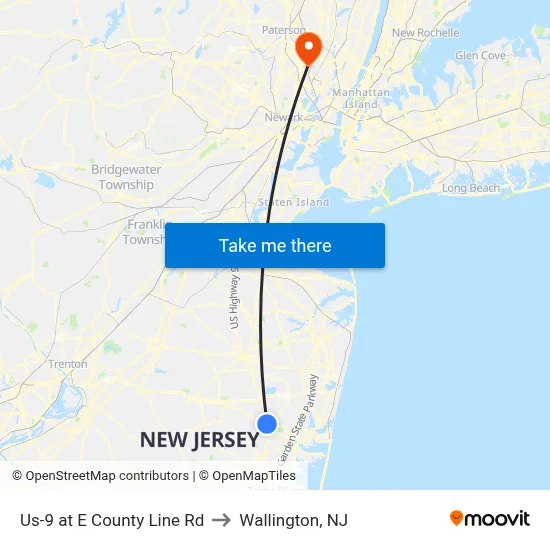 Us-9 at E County Line Rd to Wallington, NJ map