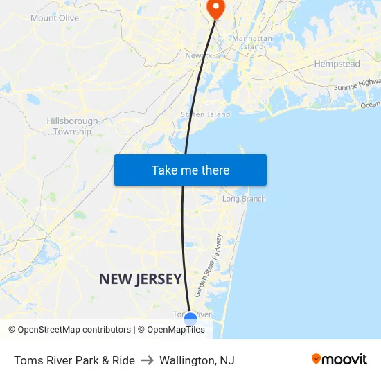 Toms River Park & Ride to Wallington, NJ map