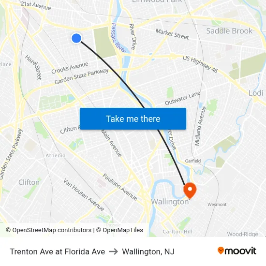 Trenton Ave at Florida Ave to Wallington, NJ map