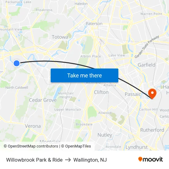 Willowbrook Park & Ride to Wallington, NJ map