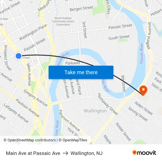 Main Ave at Passaic Ave to Wallington, NJ map