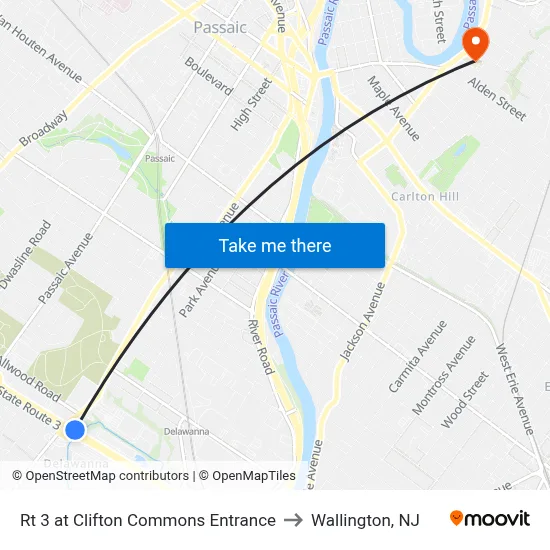 Rt 3 at Clifton Commons Entrance to Wallington, NJ map