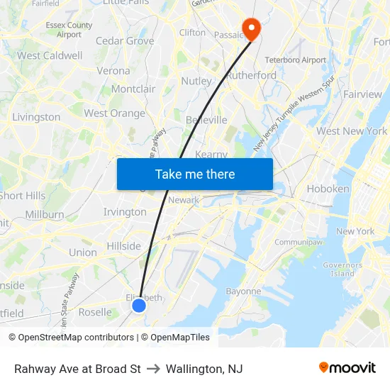 Rahway Ave at Broad St to Wallington, NJ map