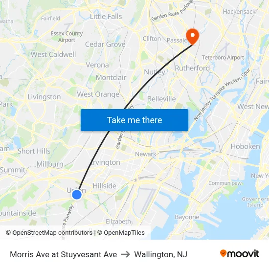 Morris Ave at Stuyvesant Ave to Wallington, NJ map