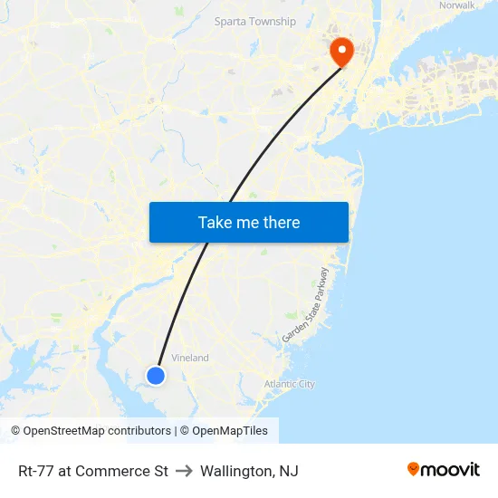 Rt-77 at Commerce St to Wallington, NJ map