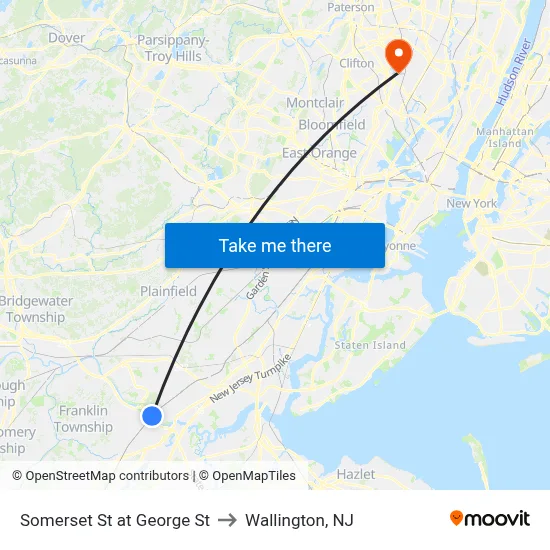 Somerset St at George St to Wallington, NJ map