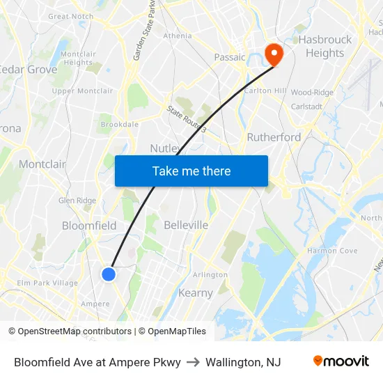 Bloomfield Ave at Ampere Pkwy to Wallington, NJ map