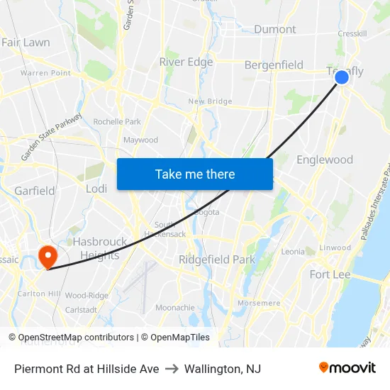 Piermont Rd at Hillside Ave to Wallington, NJ map