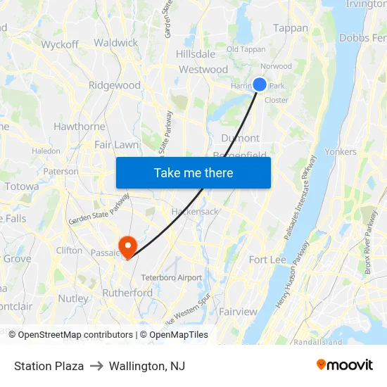 Station Plaza to Wallington, NJ map