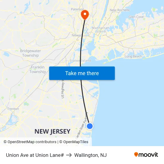 Union Ave at Union Lane# to Wallington, NJ map