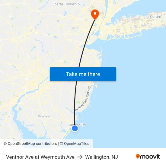 Ventnor Ave at Weymouth Ave to Wallington, NJ map