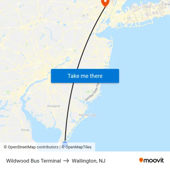 Wildwood Bus Terminal to Wallington, NJ map