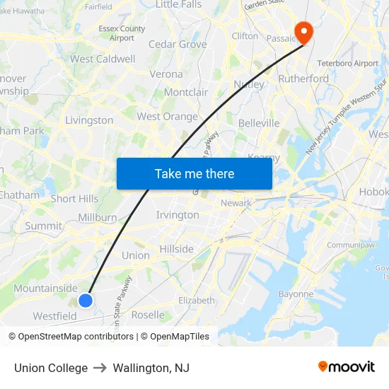Union College to Wallington, NJ map
