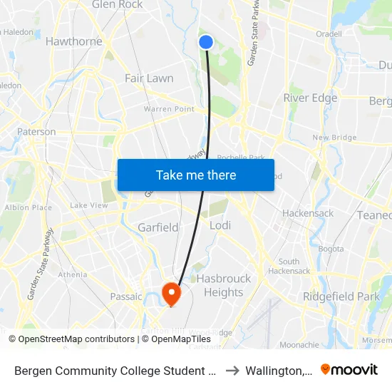 Bergen Community College Student Center to Wallington, NJ map