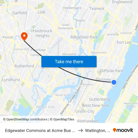 Edgewater Commons at Acme Bus Stop to Wallington, NJ map