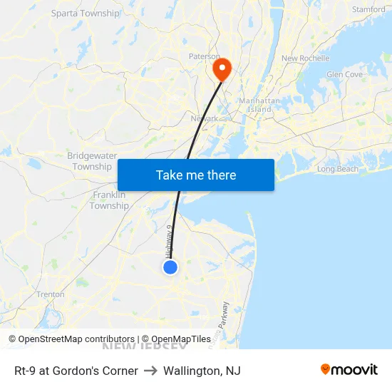 Rt-9 at Gordon's Corner to Wallington, NJ map