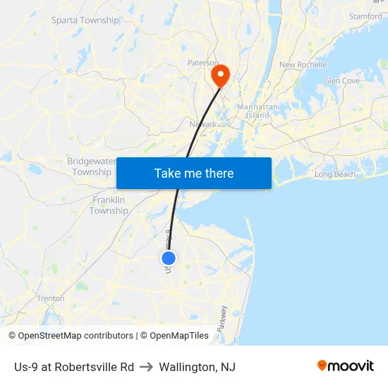 Us-9 at Robertsville Rd to Wallington, NJ map