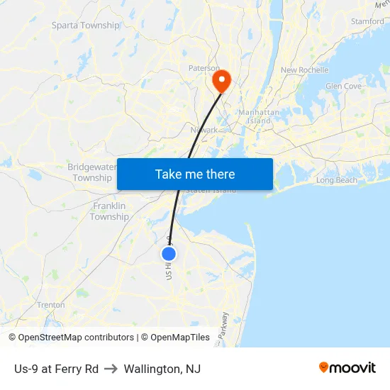 Us-9 at Ferry Rd to Wallington, NJ map