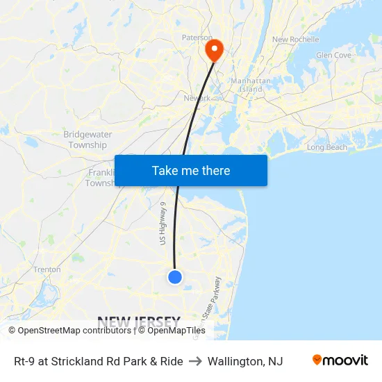 Rt-9 at Strickland Rd Park & Ride to Wallington, NJ map