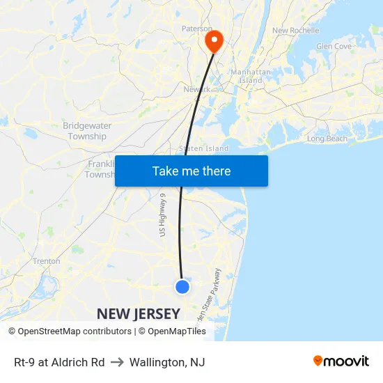 Rt-9 at Aldrich Rd to Wallington, NJ map