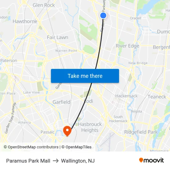 Paramus Park Mall to Wallington, NJ map