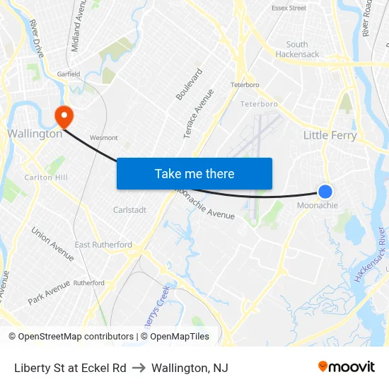 Liberty St at Eckel Rd to Wallington, NJ map