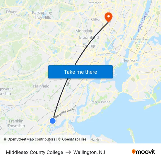 Middlesex County College to Wallington, NJ map