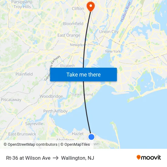 Rt-36 at Wilson Ave to Wallington, NJ map