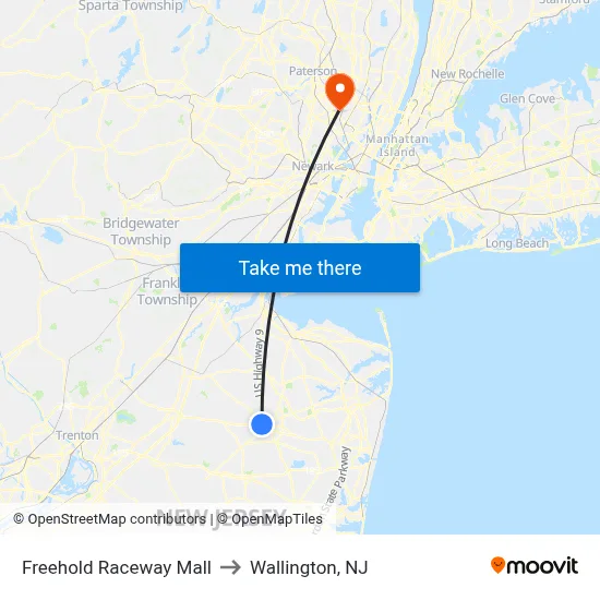 Freehold Raceway Mall to Wallington, NJ map