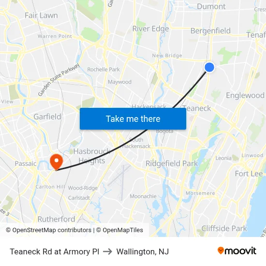 Teaneck Rd at Armory Pl to Wallington, NJ map
